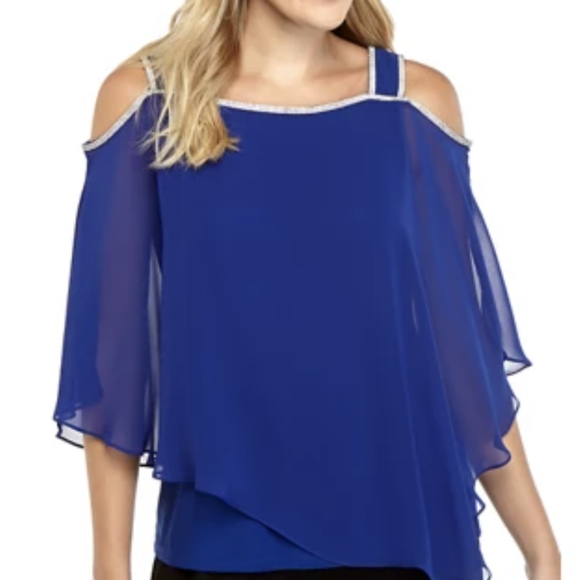 MSK Tops Nwt Msk Embellished Popover Goddess Blue Cape Sleeve Top